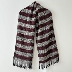 Purple Gray Fuzzy Boucle Wool Fringe Scarf